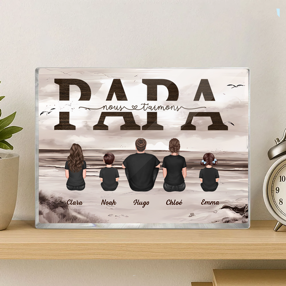 « Papa, nous t'aimons » Bloc acrylique avec famille pour papa et papi