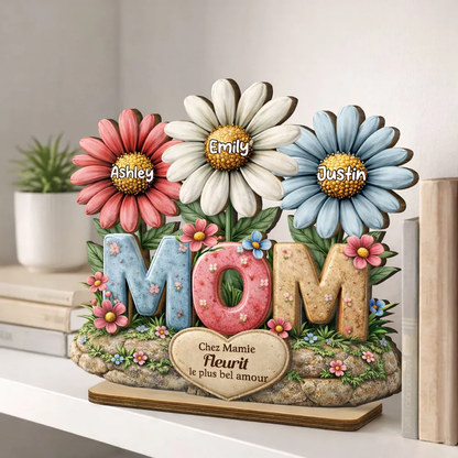 Décoration en bois personnalisé « MOM » avec fleurs – Cadeau pour maman et mamie