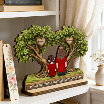 Décoration en bois personnalisé avec figurines de maman et enfants – Cadeau pour maman et mamie