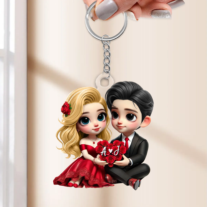 Couple avec cœur – Porte-clés en acrylique personnalisé, cadeau pour couple