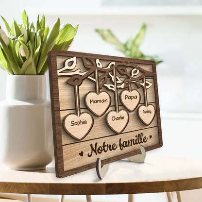Arbre de famille – Plaque en bois personnalisée avec 2 à 13 prénoms, cadeau pour la famille