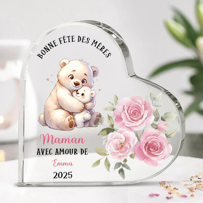 Cœur en acrylique personnalisé avec motif animal – Cadeau pour la Fête des Mères