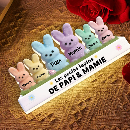 Lapins de Pâques pour mamie et papi – Boîte lumineuse LED personnalisée avec les prénoms des petits-enfants | Cadeau de Pâques pour grands-parents