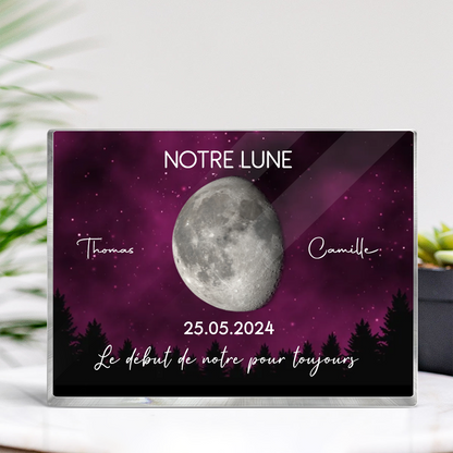 Notre lune - Bloc acrylique personnalisé avec phases lunaires et texte Cadeau pour couple