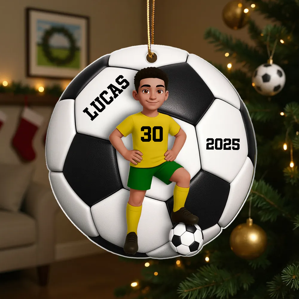 Pendentif en acrylique personnalisé avec enfant footballeur – Cadeau pour garçon et fille de football