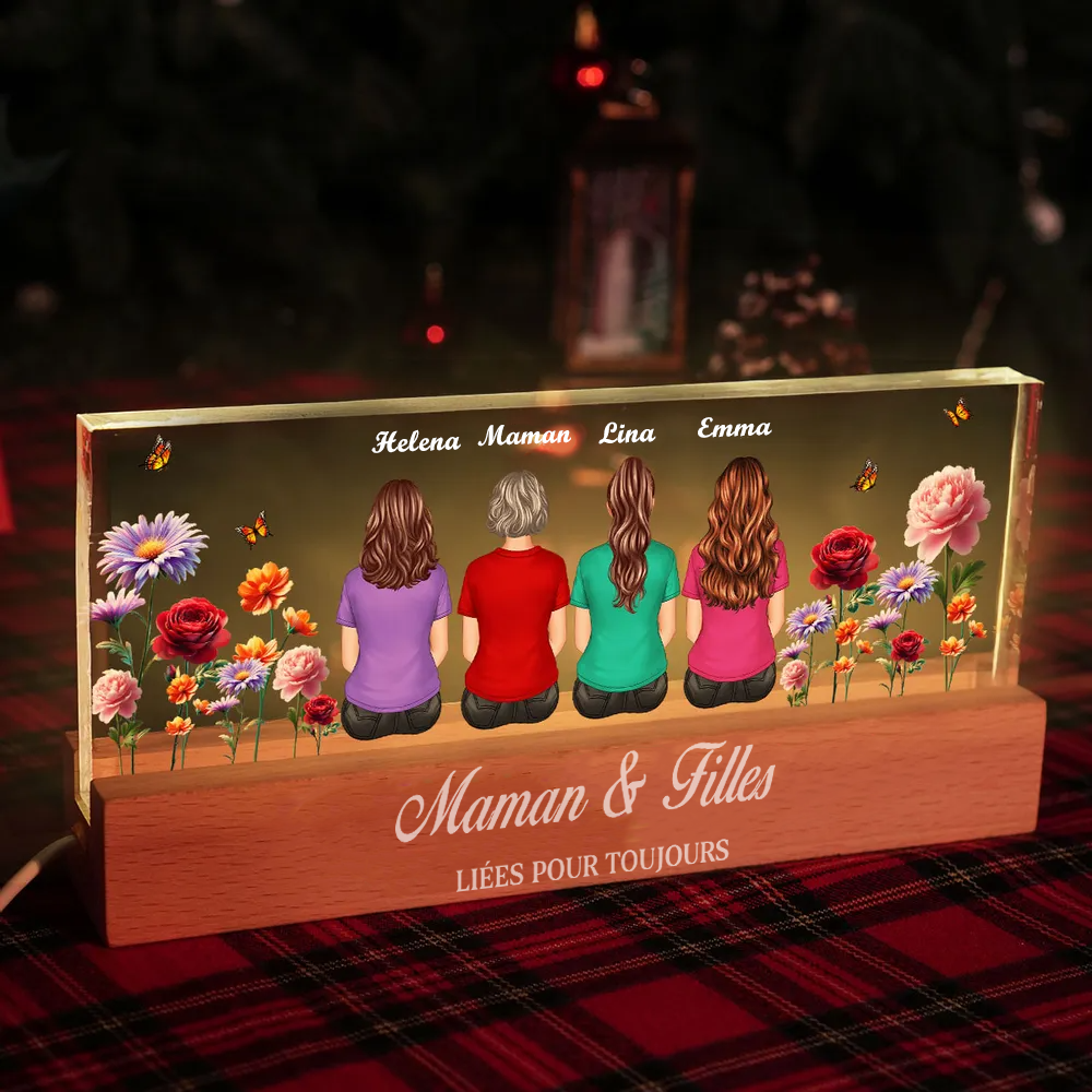 Veilleuse LED personnalisée avec fleurs de naissance – Cadeau pour la famille