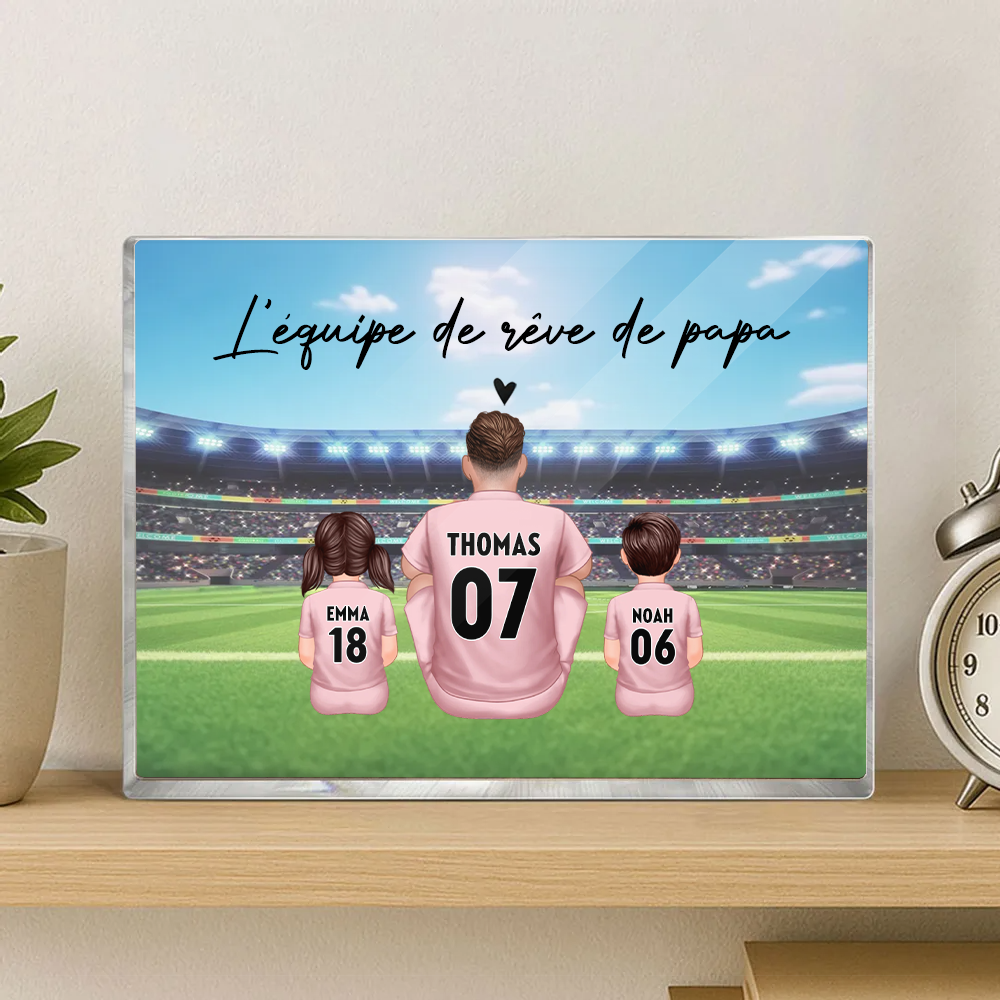 Bloc acrylique avec famille de footballeurs Cadeau pour papa et les fans de football