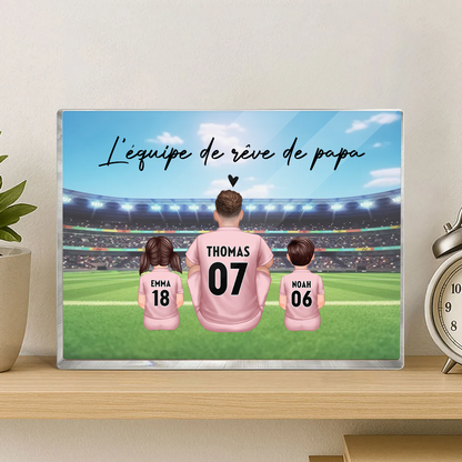 Bloc acrylique avec famille de footballeurs Cadeau pour papa et les fans de football