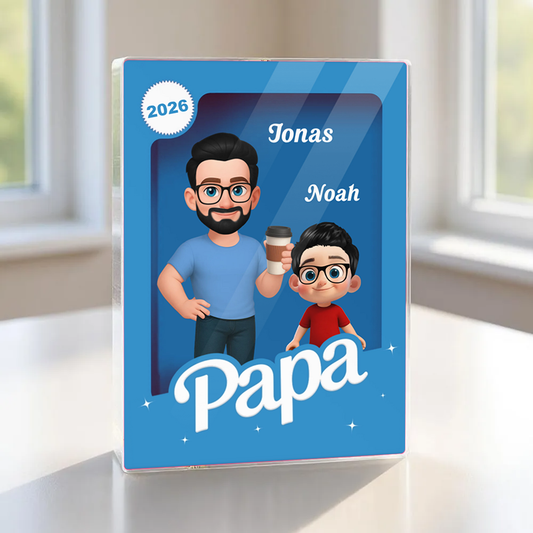 Bloc en acrylique personnalisé avec papa et enfants – Cadeau pour père et grand-père