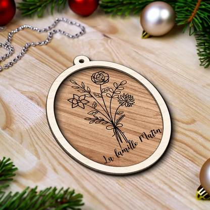 Bouquet de fleurs - Ornement de Noël personnalisé avec fleurs de naissance
