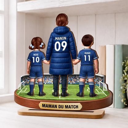 Mama und Kinder mit Fußballmotiv Personalisierter Holzaufsteller