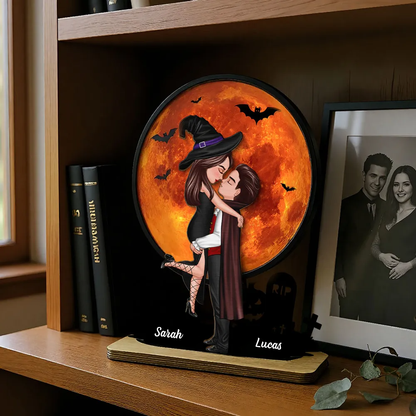 Couple d’Halloween – Plaque en bois personnalisée avec noms