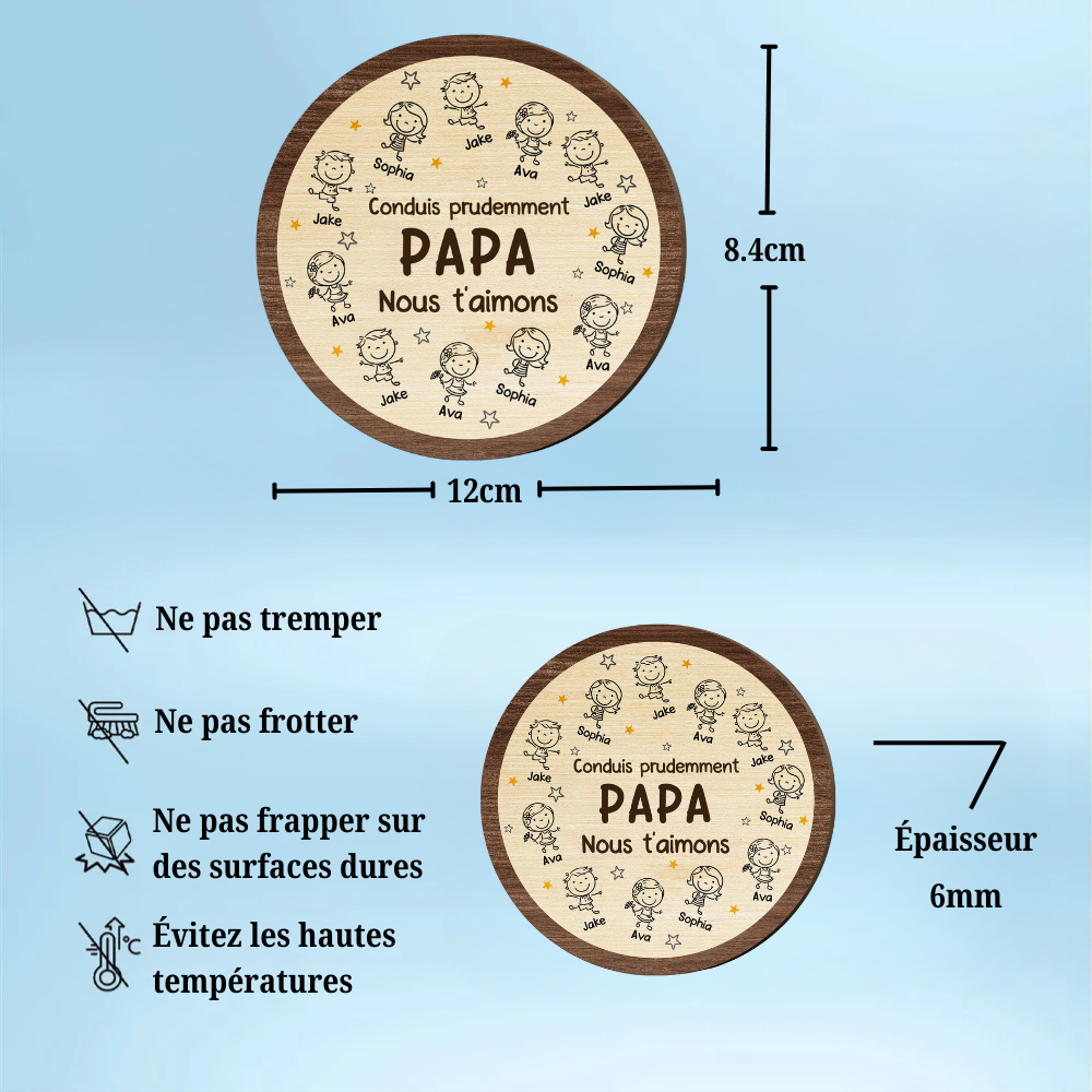 Clip pare-soleil « Conduis prudemment » avec personnages de dessin animé – Cadeau pour papa