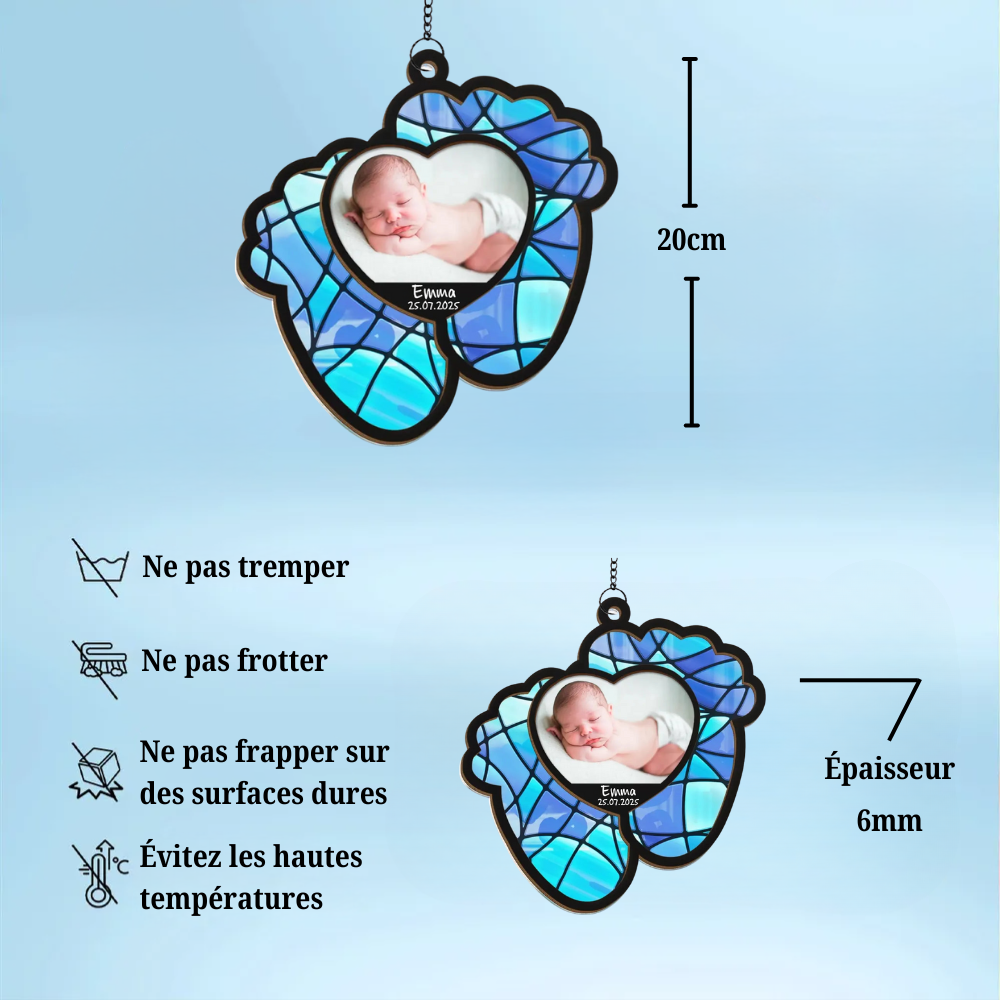 Ornement pare-soleil pour les pieds avec photo et date Cadeau pour bébé