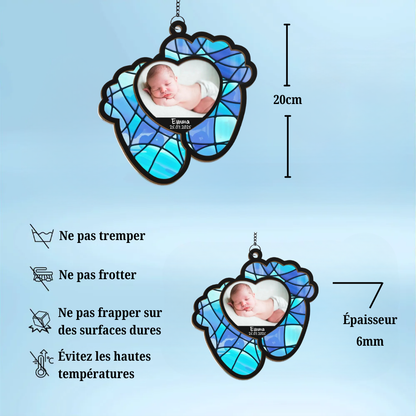 Ornement pare-soleil pour les pieds avec photo et date Cadeau pour bébé
