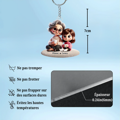 Porte-clés en acrylique personnalisé « Grand-mère et petit-enfant »