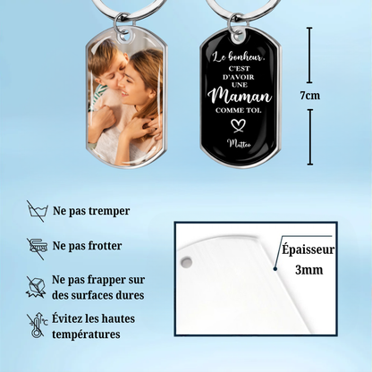 Porte-clés photo gravé en acier inoxydable avec résine époxy – Cadeau pour papa, maman, mamie et papi