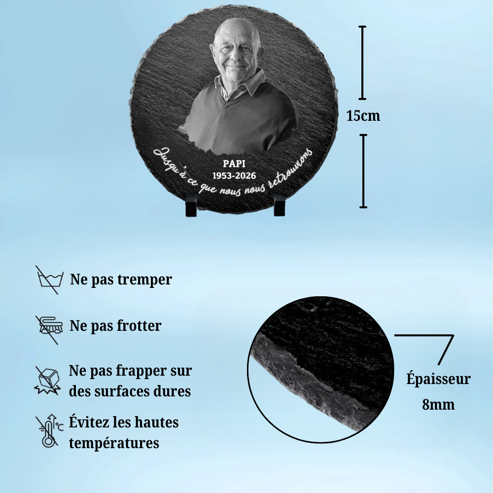 Plaque en ardoise personnalisée avec photo, année et texte – Cadeau commémoratif