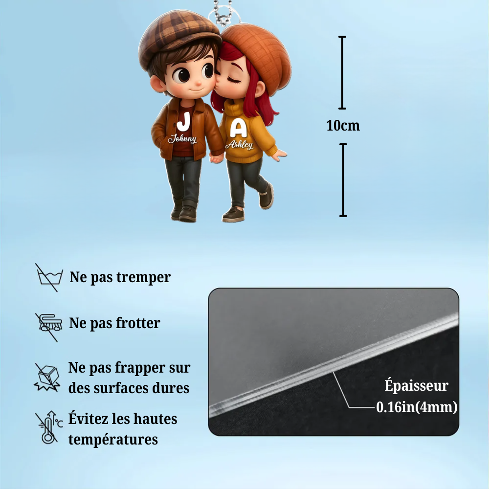 Couple d’automne – Porte-clés en acrylique personnalisé avec prénoms, cadeau pour couple