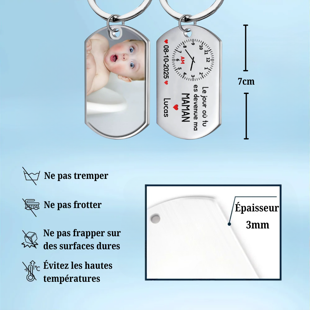 Le moment où tu... Porte-clés photo avec texte Porte-clés en acier inoxydable avec résine époxy