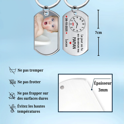 Le moment où tu... Porte-clés photo avec texte Porte-clés en acier inoxydable avec résine époxy