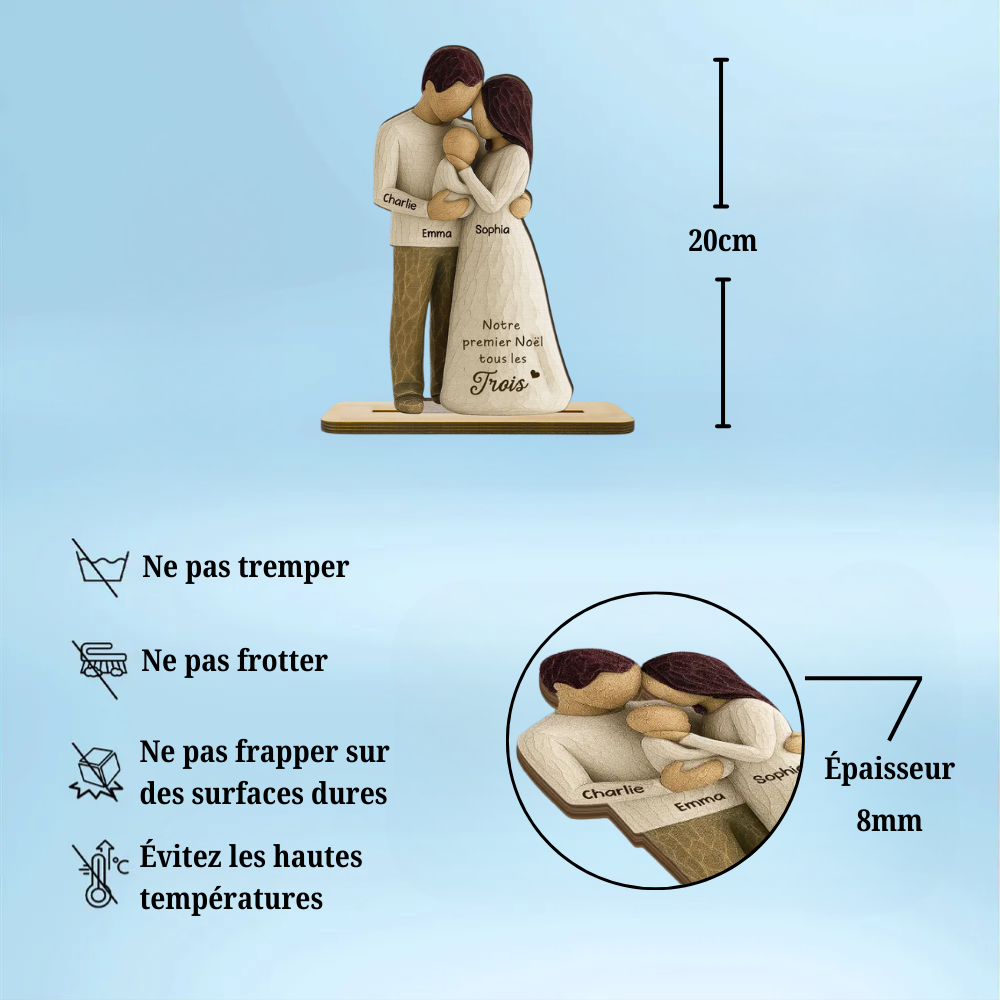 Parents avec bébé – Décoration en bois personnalisé avec gravure – Cadeau pour jeune papa et maman