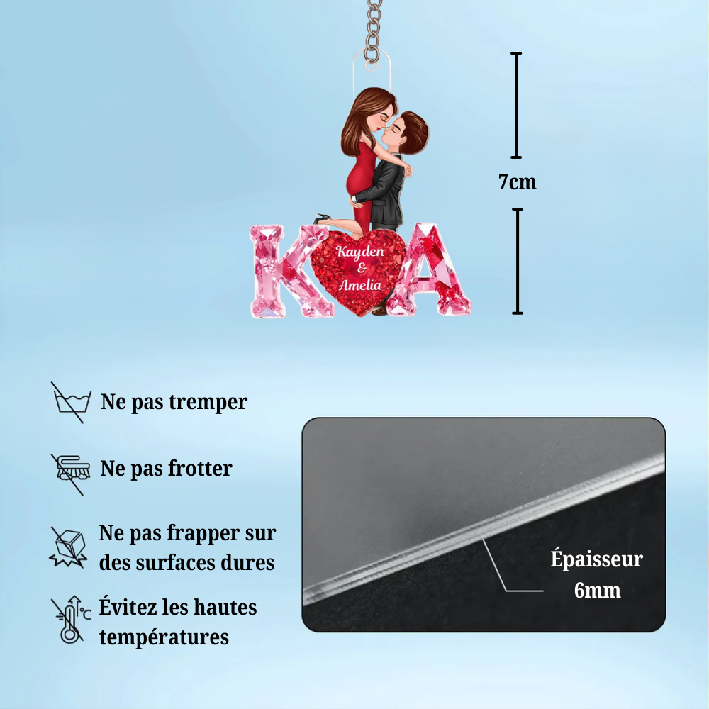 Porte-clés en acrylique avec cœur et initiales Cadeau pour couple/couple LGBT