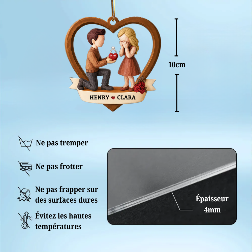 Ornement en bois personnalisé pour fiançailles – Elle a dit Oui !