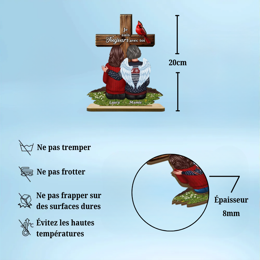 Croix – Présentoir en bois personnalisé avec famille – Cadeau commémoratif