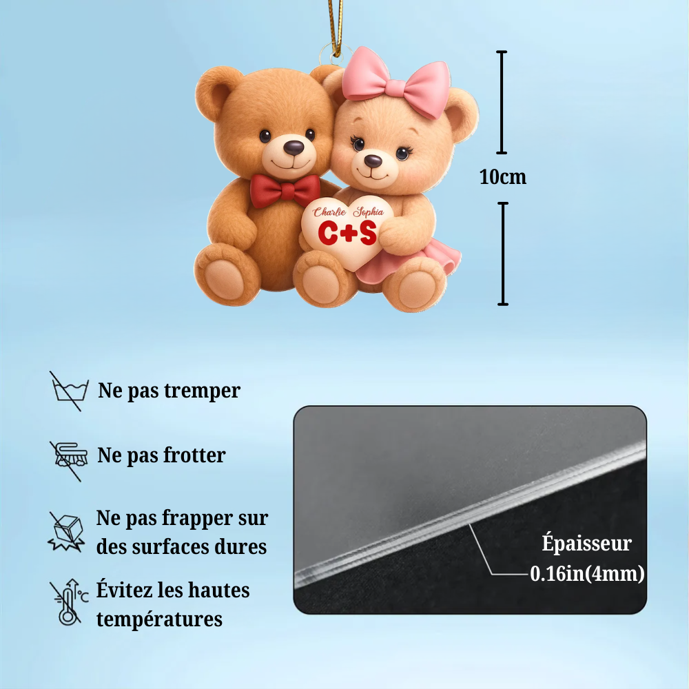 Couple d'ours avec prénoms Pendentif personnalisé en acrylique pour couple