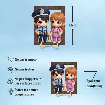 Plaque en bois personnalisée à 2 couches avec couple en tenue professionnelle