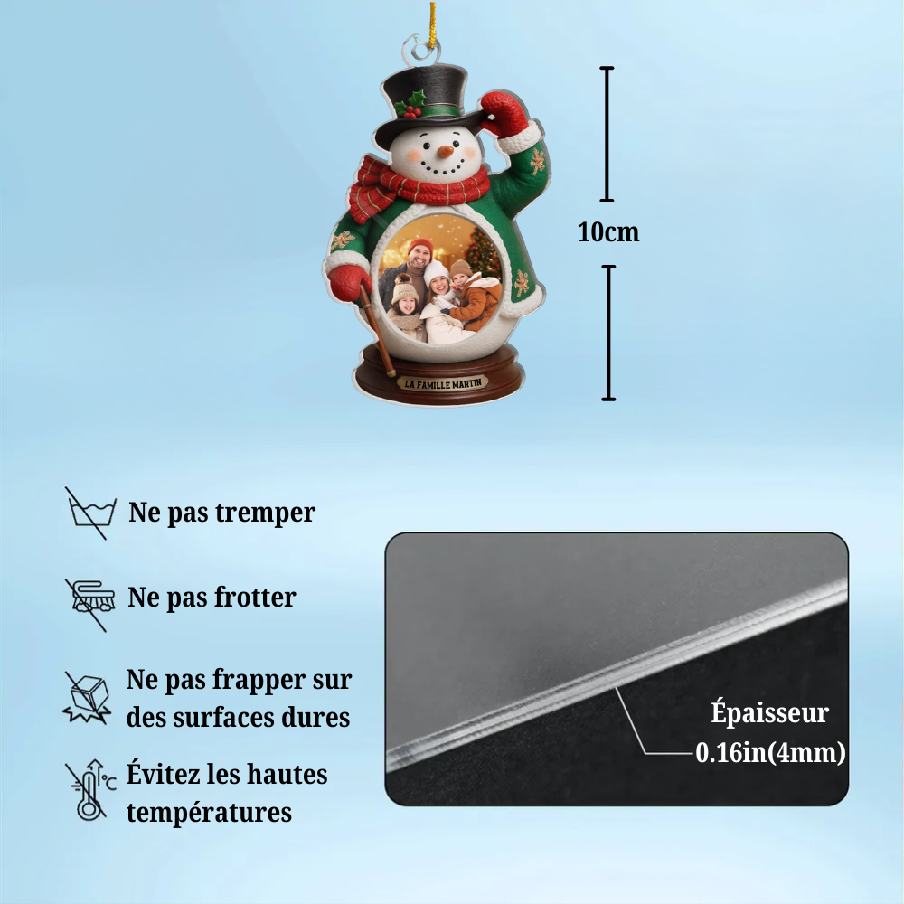 Orement personnalisée pour de Noël avec photo Ornement photo acrylique avec bonhomme de neige