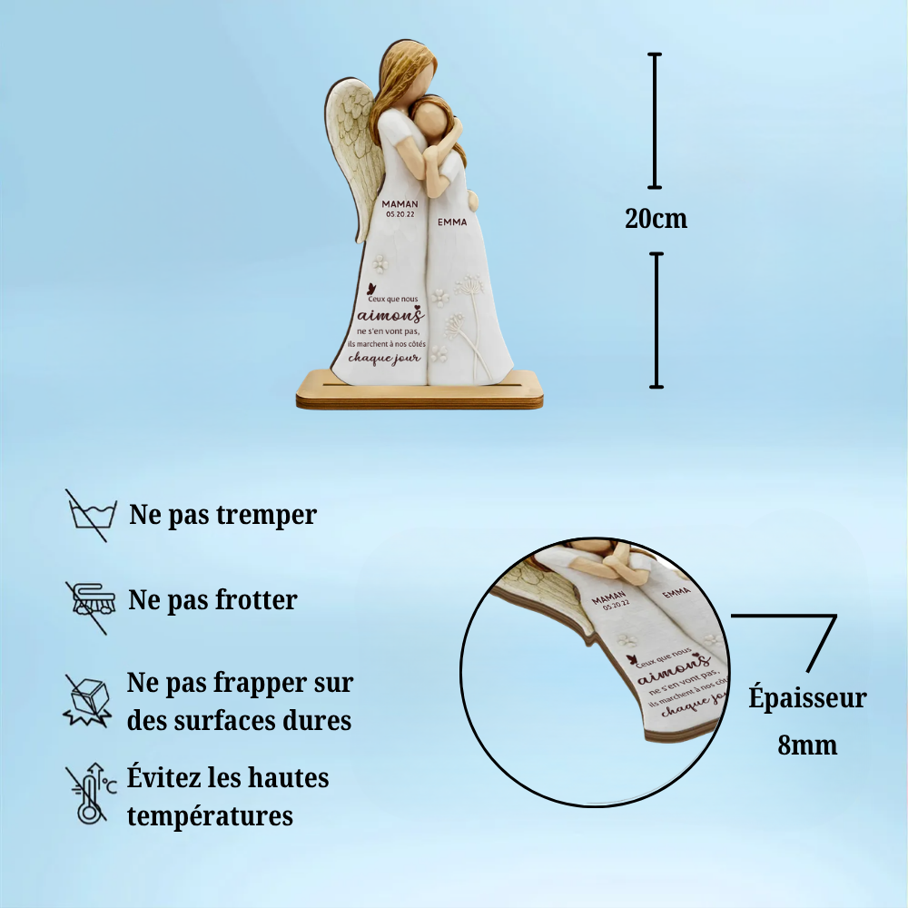 Fille avec maman ange / papa ange – Présentoir en bois personnalisé avec prénom – Cadeau commémoratif