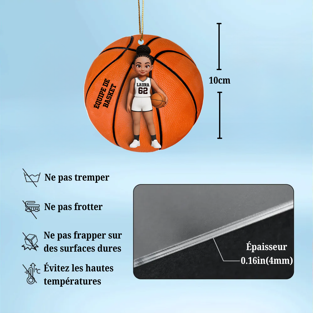 Pendentif en acrylique personnalisé avec enfant basketteur – Cadeau pour garçon et fille de basketball