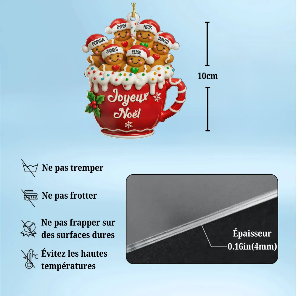 Bonhomme en pain d'épices Orement de Noël en acrylique avec nom et texte