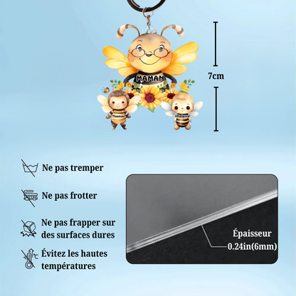 Porte-clés personnalisé avec des abeilles – Cadeau pour maman et mamie