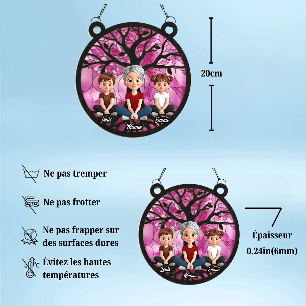 Mamie/Maman et enfants – Attrape-soleil personnalisé avec motif d’arbre