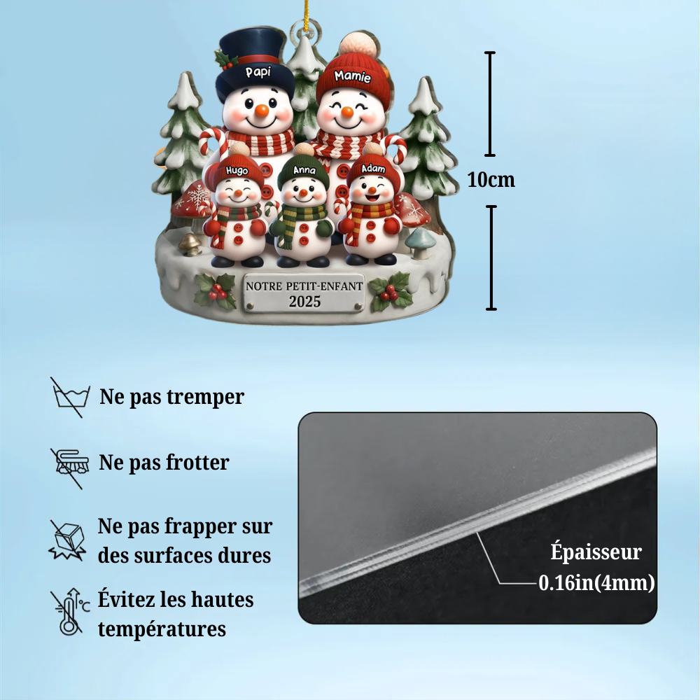 Orement en acrylique « Famille de bonhommes de neige » avec 1 à 10 enfants Décoration de Noël pour parents et grands-parents