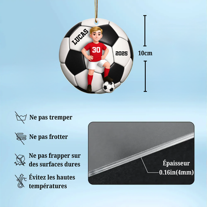Pendentif en acrylique personnalisé avec enfant footballeur – Cadeau pour garçon et fille de football