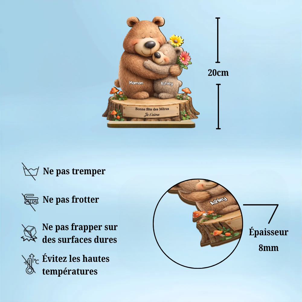 Présentoir en bois personnalisé avec motif d’ours – Cadeau pour maman et mamie