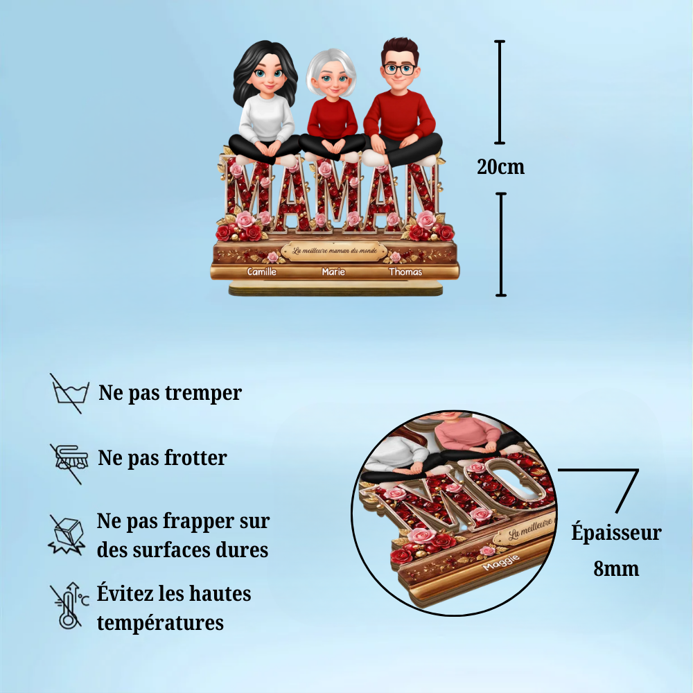 Décoration en bois personnalisé avec maman et enfants – Cadeau pour mamie et maman