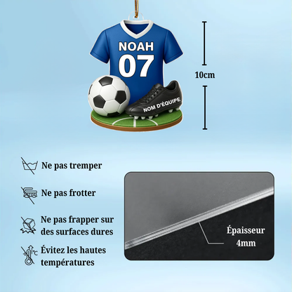 Ballon de football / basketball et maillot – Pendentif en acrylique personnalisé avec prénom et couleur