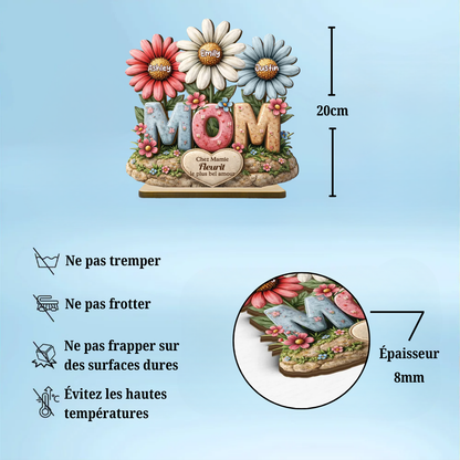 Décoration en bois personnalisé « MOM » avec fleurs – Cadeau pour maman et mamie