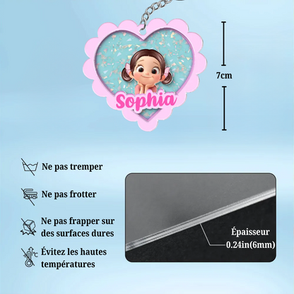 Porte-clés en acrylique avec cœur et nom – Cadeau pour enfants