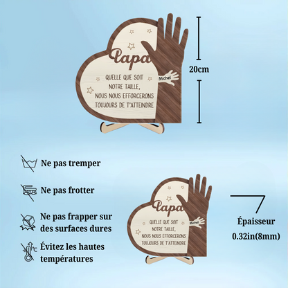 Tableau en bois personnalisé à deux couches "Main dans la main" pour Papa