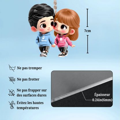 Adorable couple en dessin animé – Porte-clés voiture personnalisé en acrylique