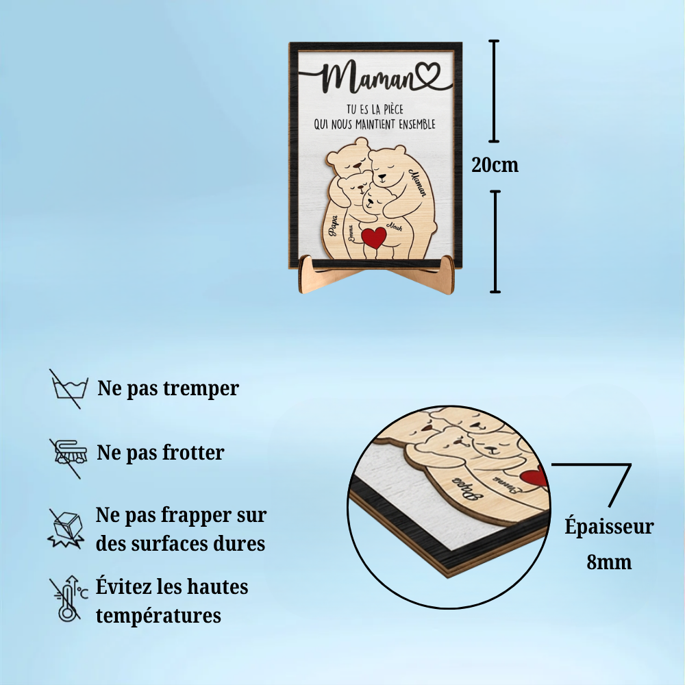 Présentoir en bois personnalisé avec motif d’ours – Cadeau pour maman et papa