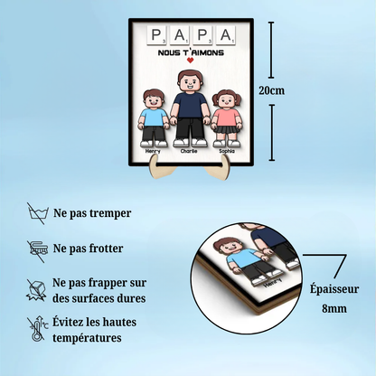 Décoration en bois personnalisé à 2 couches « PAPA » avec texte, père et enfants