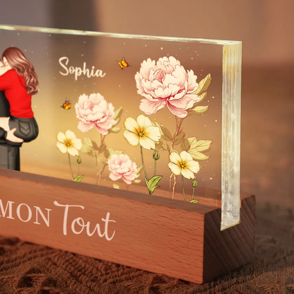 Veilleuse LED personnalisée avec couple et fleurs de naissance