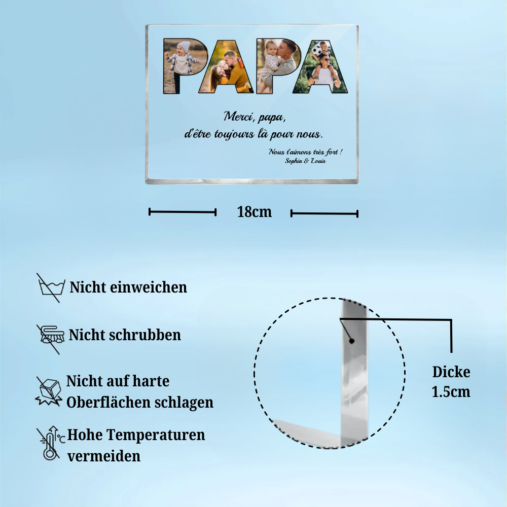 Bloc acrylique PAPA avec photos, texte et nom Cadeau pour papa